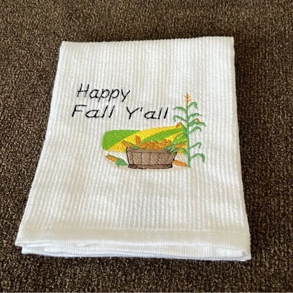 Custom Embroidered Cotton Barmop (2) Towels “Happy Fall Y’all” “Fall in Love”